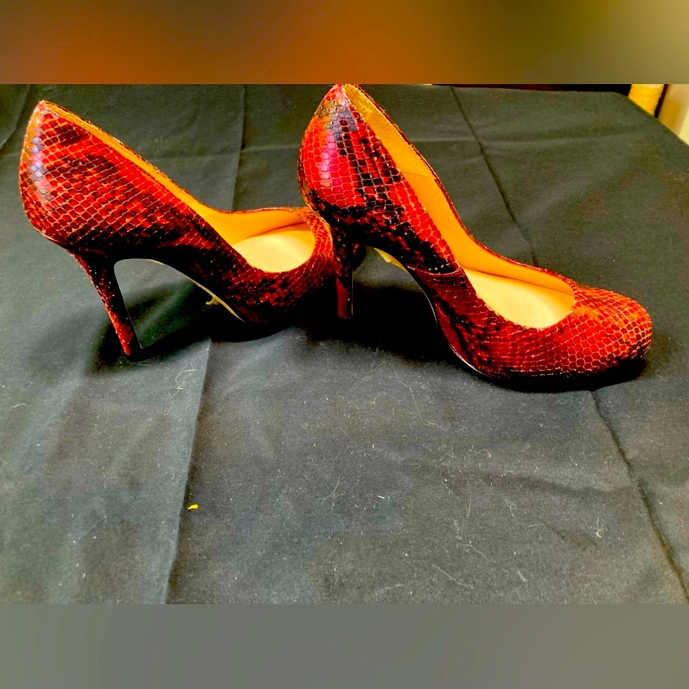 L K Bennett Leather Snake Print Heels Red Brown Size 37 UK4 Brand New w Dustbag - Picture 1 of 7